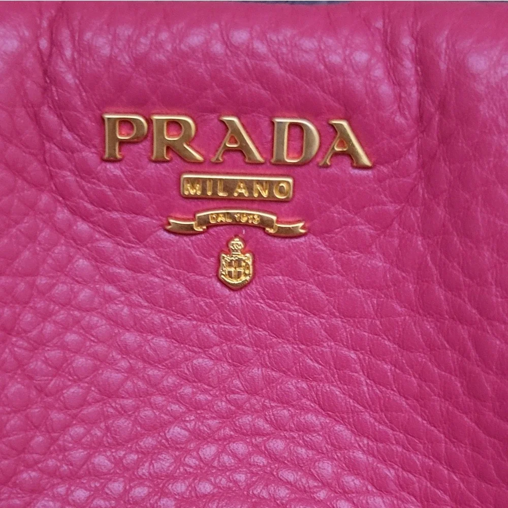 Prada Vitello Daino Peonia Pink Pebbled Leather Pleated Wristlet Clutch 1N1422